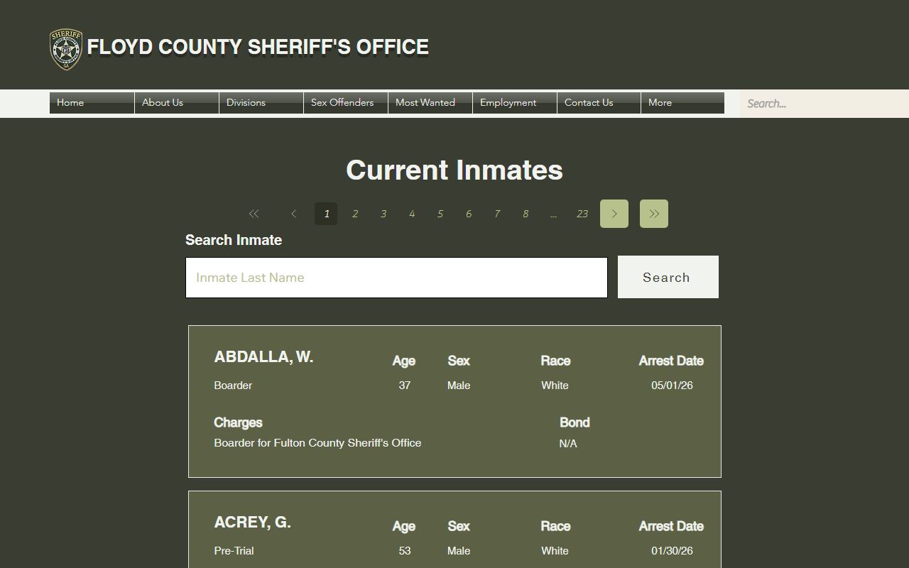 Floyd County jail roster current inmate records search